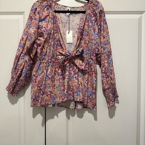 Impressions Multicolor Floral Blouse with Bow